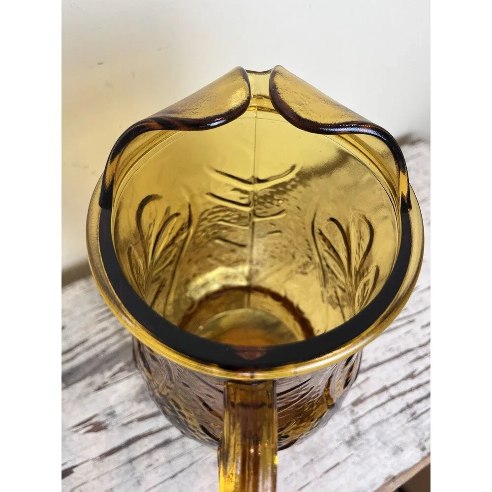 Vintage Libbey Glass Country Garden Daisy Amber 64 oz Ice Lip Pitcher Country